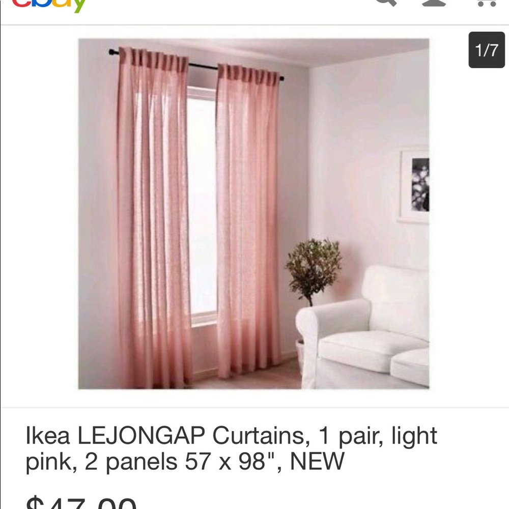 One pair of 100% linen curtains. Light pink/coral